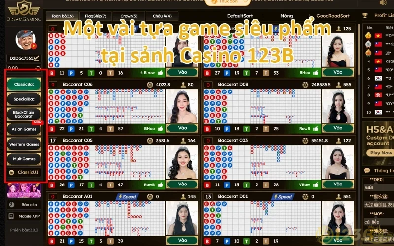 Casino 123B - Trải nghiệm sòng bạc đỉnh cao với thưởng khủng 4 Một vài tựa game siêu phẩm tại sảnh Casino 123B