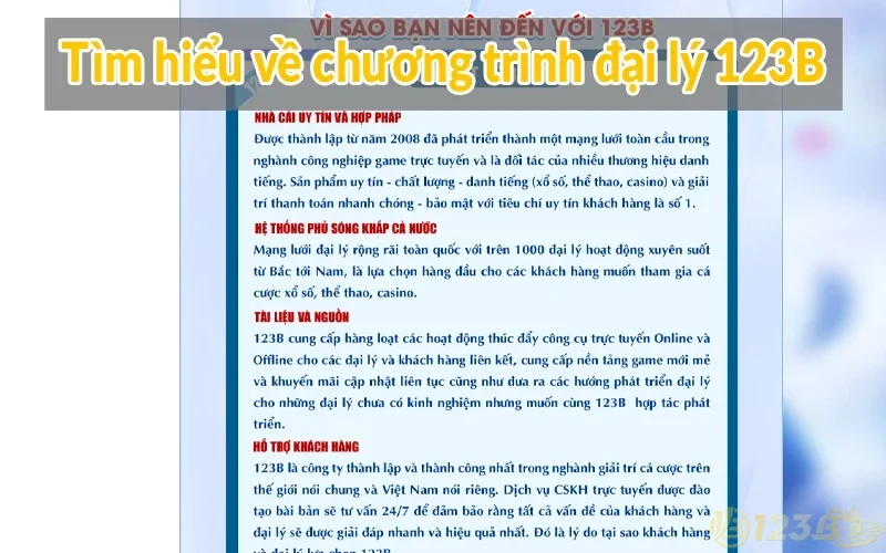 Đại lý 123B - Cơ hội nhận hoa hồng hấp dẫn mỗi tháng 1 Tìm hiểu về chương trình đại lý 123B
